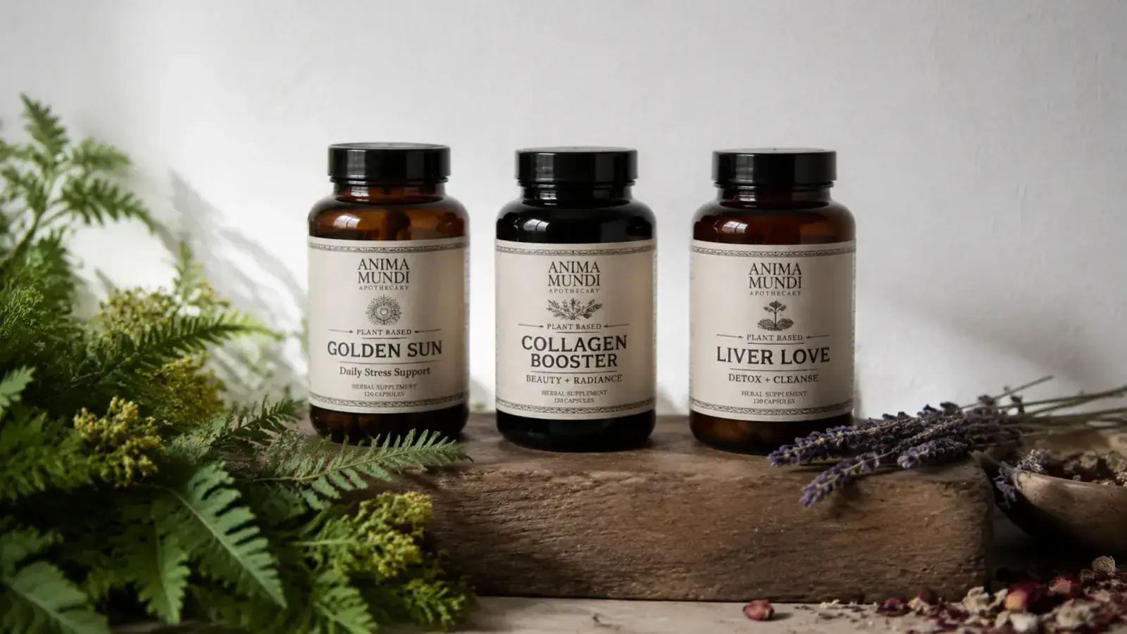 A small wellness shelf with aged garlic extract, turmeric, and vitamin C bottles arranged neatly on a wooden board